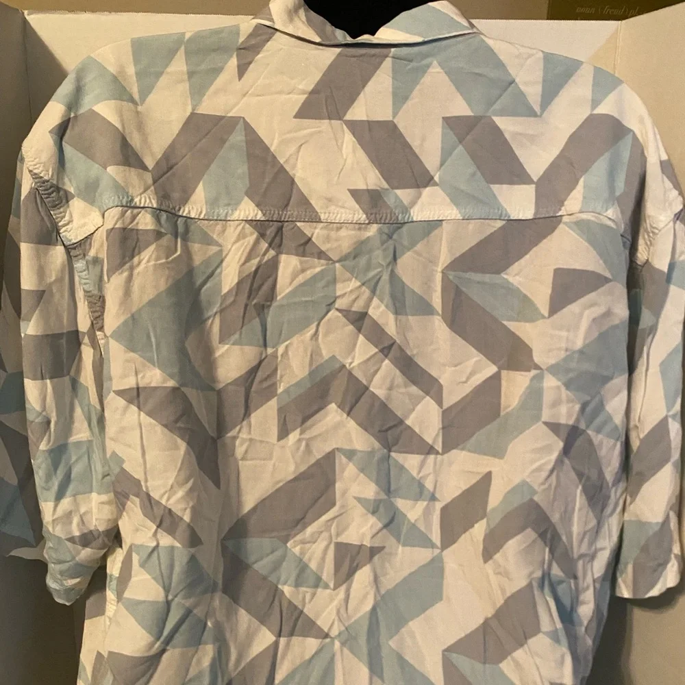 Men's Lightweight Geometric Shirt Jacket - Light Blue & Gray